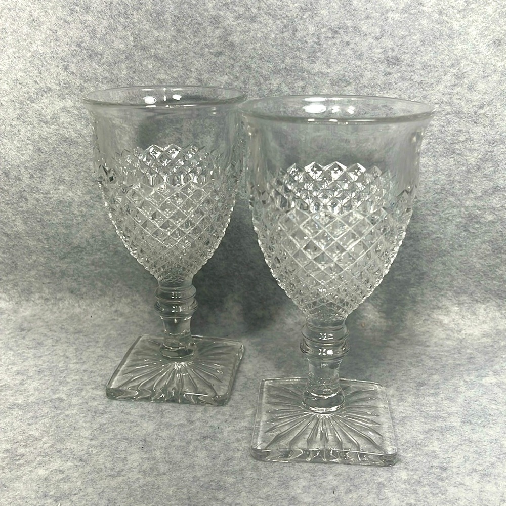 Vintage Westmoreland Glass English Hobnail Square Base Water Goblets 6” Lot of 2
